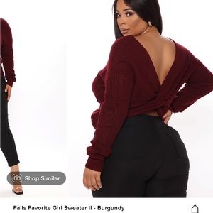 NWOT BURGUNDY TWIST BACK SWEATER
FASHION NOVA
SIZE 2X/3X
SMOKE & PET FREE HOME